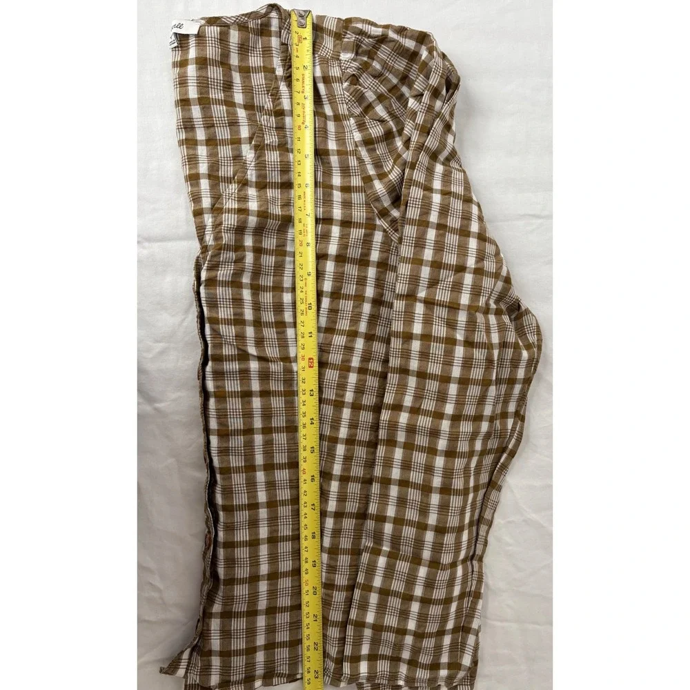 Madewell Plaid Puff Sleeve V Neck Button Front‎ Blouse Top Size 4 Brown White